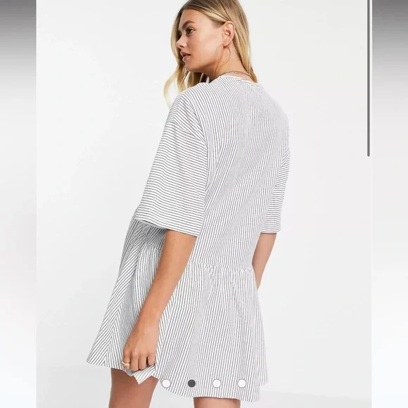 Maternity T-shirt dress white and blue stripes - Picture 2 of 3